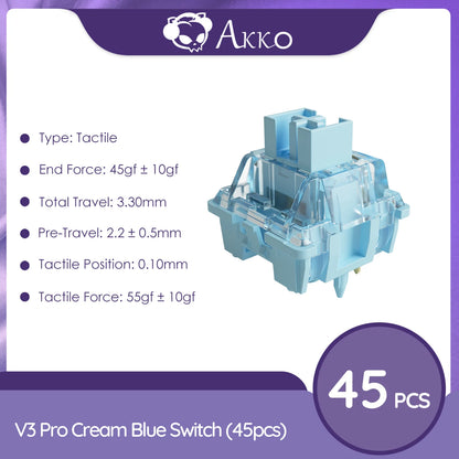 Akko V3 Pro Cream Blue Switch 5 Pin 45gf Tactile Switch With Dustproof Stem Compatible with MX Mechanical Keyboard (45 pcs)