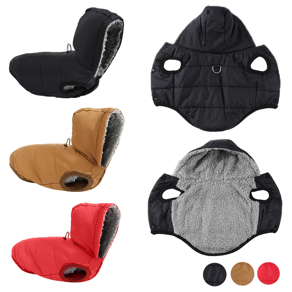 Warm Pet Clothing Hooded Waterproof Puppy Hiking Jacket Coat Solid Thicken Fleece Costume With D-ring For Small Medium Dogs Cats