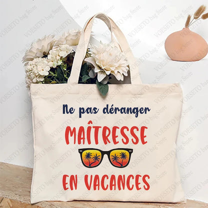 Teacher Theme Tote Bag Inspired School Shoulder Bag with French Style Design, Educational Motif Handbag Cadeau Maitresse D'école