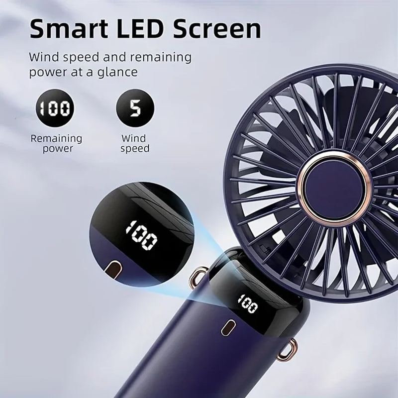 Portable Mini Fan With 5 Speeds LED USB Rechargeable Charging Small Foldable Battery Fans Handheld Desk Bedroom Indoor Outdoor