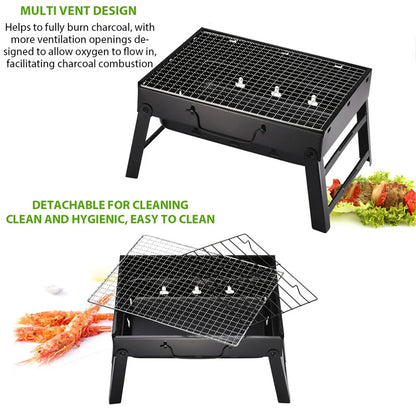 1Set Barbecue Charcoal Stove Portable Foldable Steel BBQ Grills  for Outdoor Grilling Cooking Camping Hiking Picnics Tailgating