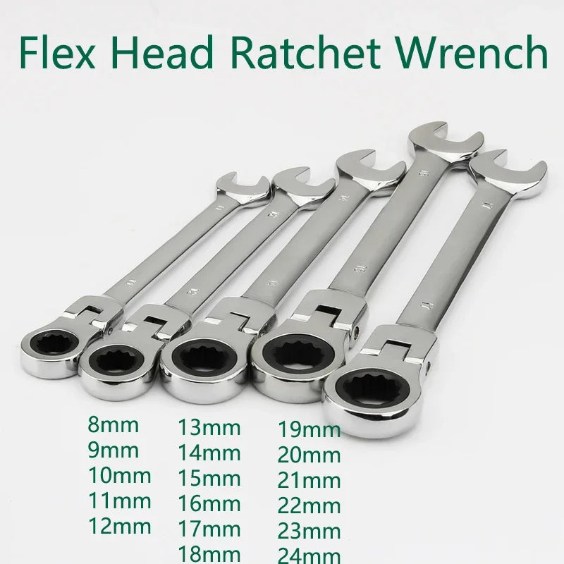 Ratchet Wrench 8-24mm Metric Combination Wrench Flex Head Ratcheting Wrench Chrome Vanadium Steel Spanner Quick Repair Tool