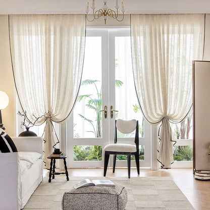 Curtains for Living Dining Room Bedroom French Translucent Opaque  Linen Living Room Balcony Japanese