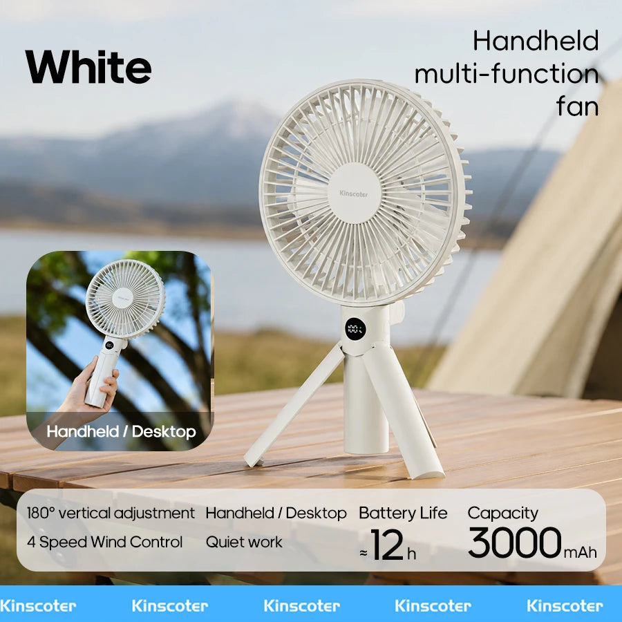 New Portable Folding Handheld Fan 3000mAh Desktop Rechargeable Fan Angle Adjustable for Home Outdoor Travel Camping