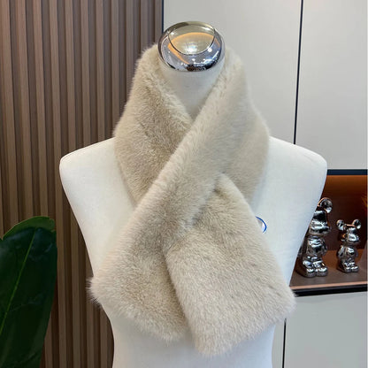 Plush Cross Women's Scarf Winter Thickened Soft Furry Neck Warmer Cute Solid Color Faux Rabbit Fur Scarf Women Collar Scarf New