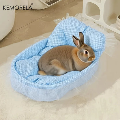 1PCS Soft Cute Bunny Princess Nest - Fluffy Rabbit Bed with Lace Edges, Cozy Plush Bedding for Small Pets, Hamsters, Guinea Pigs
