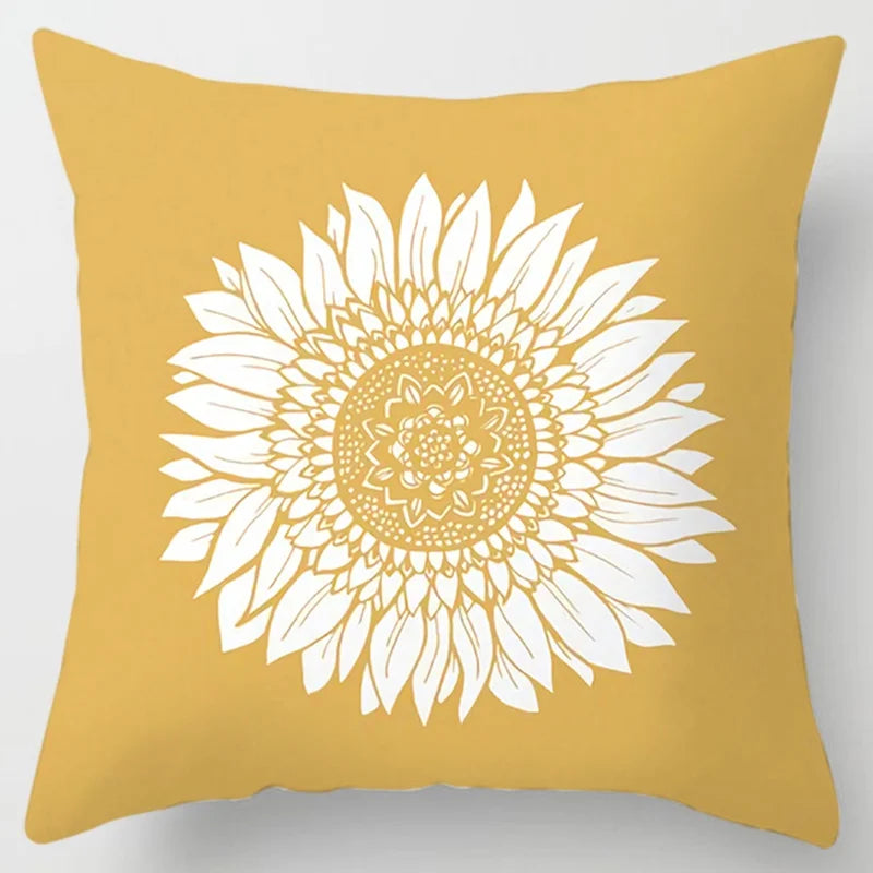 Modern Simple Yellow Flower Pillowcase Home Sofa  Lumbar   Cushion  Pillow