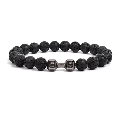 Dumbbells For Men Beads Bracelet Natural Black Volcanic Lava Stone Energy Barbell Fashion Bracelets Bangles Handmade Jewelry