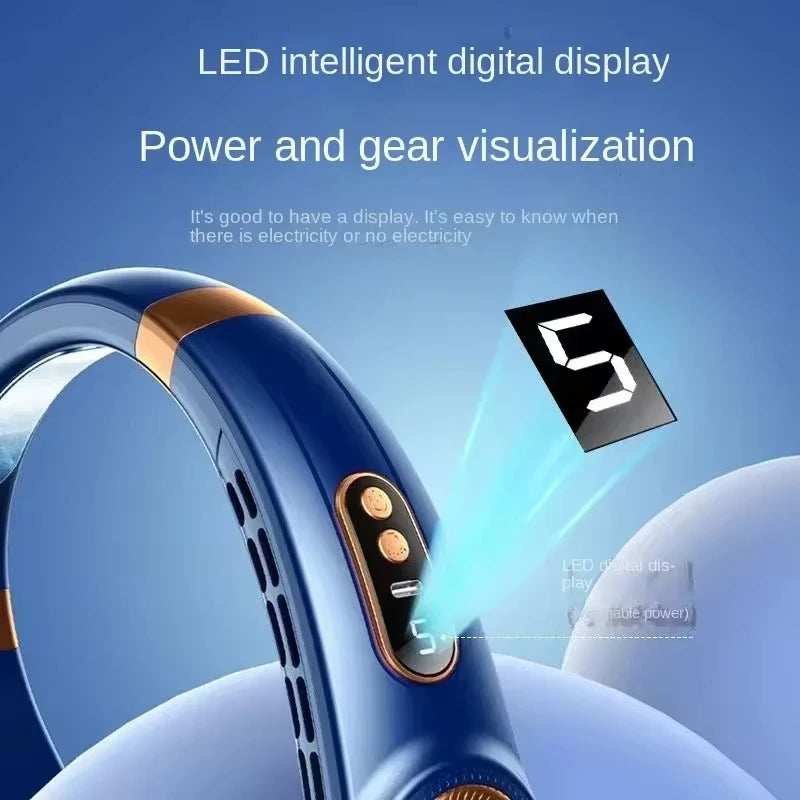 Lenovo Neck Fan 5 Speed Rechargeable Portable Digital Display 4000mAh Bladeless Electric Fan Hands Free Wearable Air Conditioner