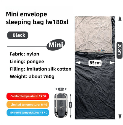 Mini Adult Sleeping Bag Travel Mountaineering Outdoor Camping Down Cotton Dirty Sleeping Bag Machine Washable Splicing