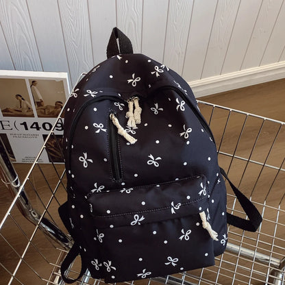 For Daily Use Back To School Season Playful Bow Print Quilted Backpack with Multi Pocket Adjustable Straps Large Capacity