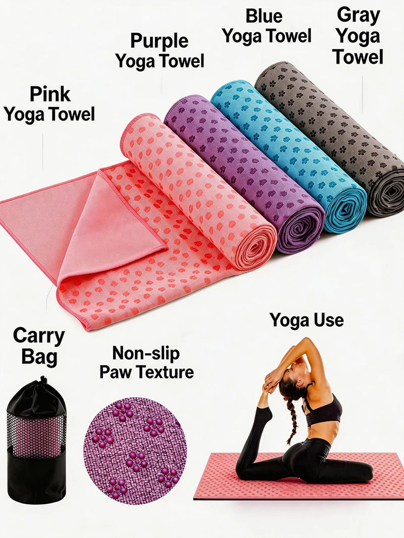 Non Slip Yoga Towel 72"x24" Microfiber Yoga Mat Cover with Silicone Grip Dots, Ultra Absorbent Sweat-Proof Exercise Pilates Blan