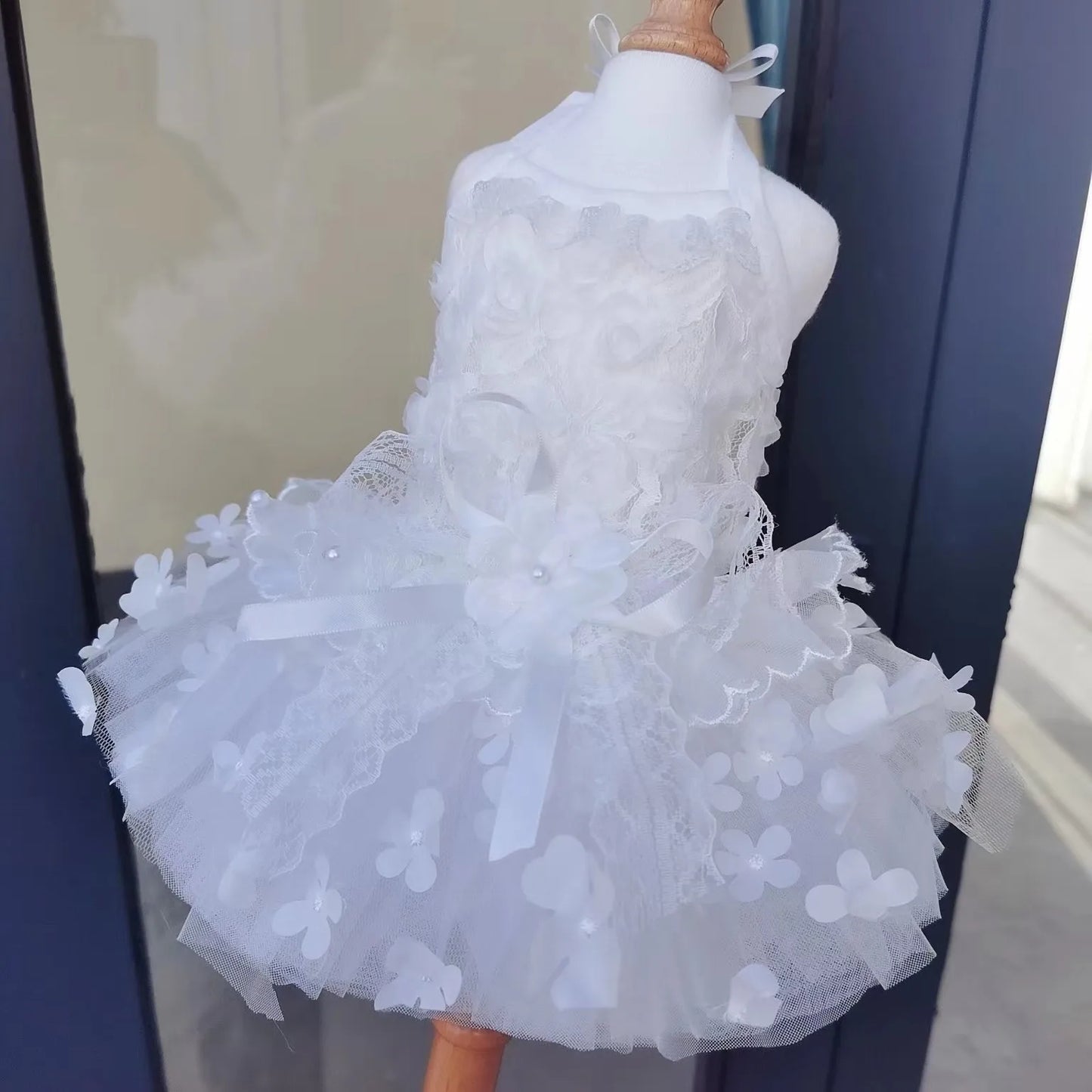 Pure White Wedding Dress Puppy Dog Clothing Fashion Handmade Lace Flower Princess Dress For Small Medium Dog Poodle Pet Clothes