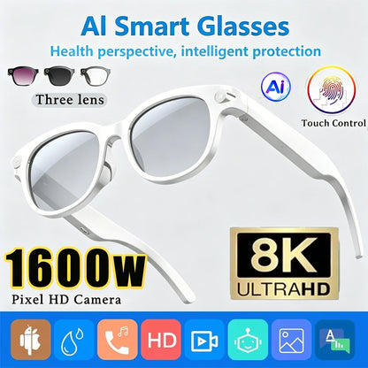 Lenovo 2026 New 8K AI Translation AI Smart Glasses Bluetooth Calling Music Player Camera Control Anti Blue Light Sunglasses