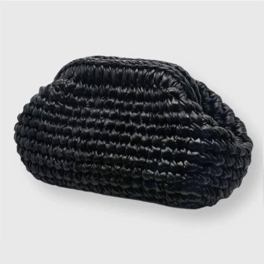 Yingzi Women's Silver Cloth Strip Crochet Clip Bag Woven Underarm Bag Clutch Large Size