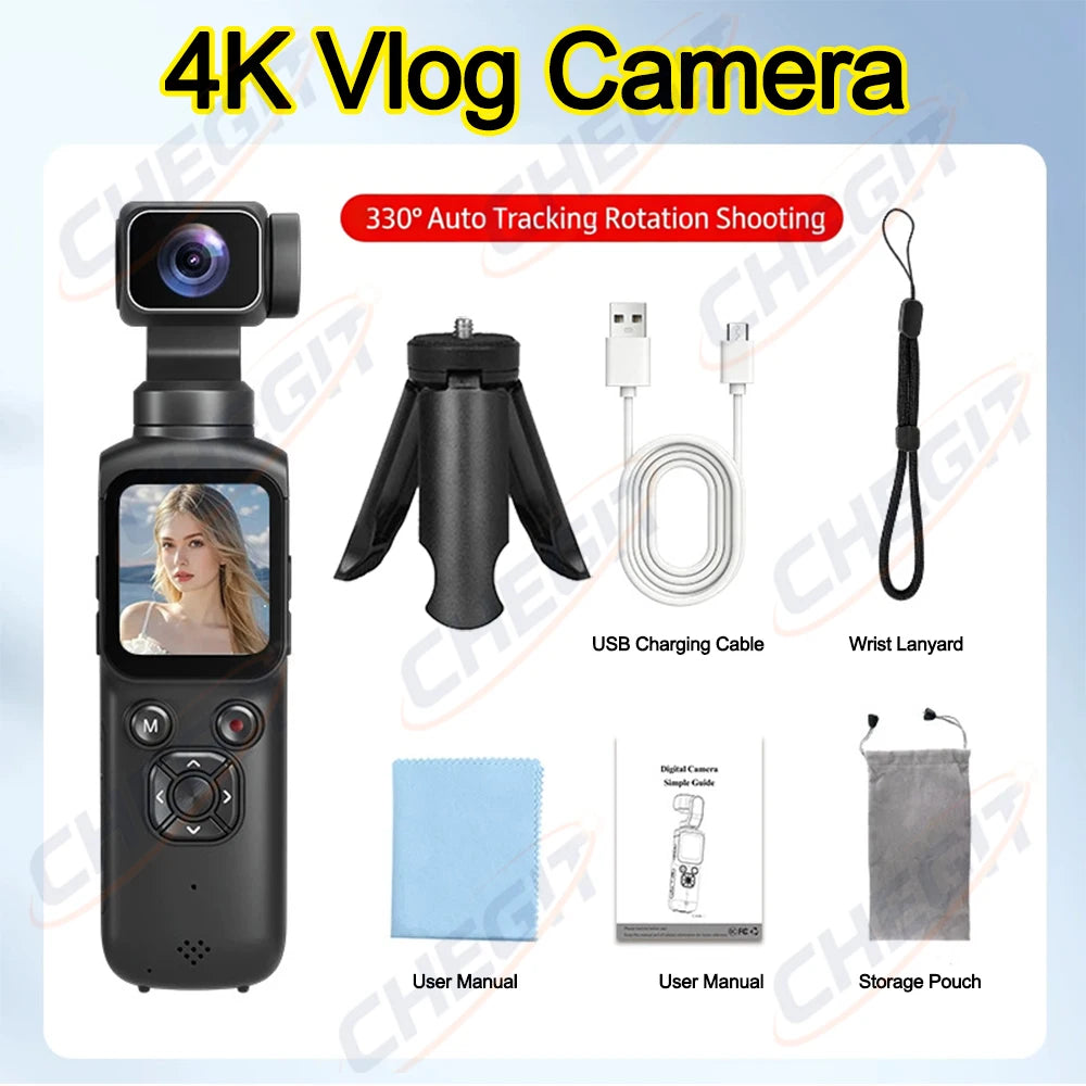 New Real 4K Action Camera With 330° Face Tracking Gimbal Stabilizer 75MP Pixels WiFi Function Pocket Gimbal Camera for Vlog