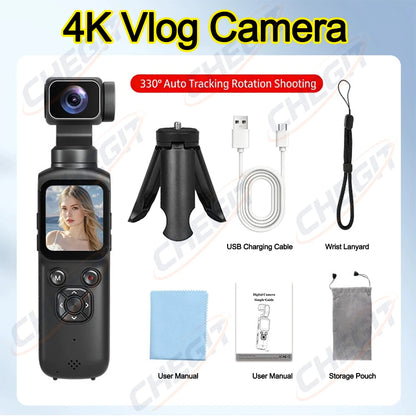 New Real 4K Action Camera With 330° Face Tracking Gimbal Stabilizer 75MP Pixels WiFi Function Pocket Gimbal Camera for Vlog
