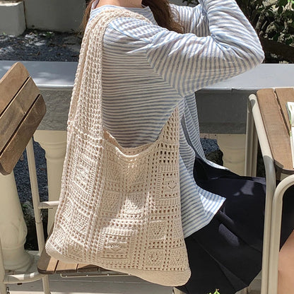 Simple Crochet Tote Bags Fashion Hollow Knitted Women's Bags Casual Female Shoulder Bags Ladies Shopping Top-Handle Bags Handbag