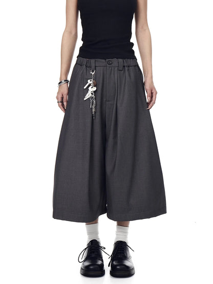 Mauroicardi Spring Summer Baggy Casual Black Grey Wide Leg Shorts for Men Elastic Waist Loose Calf-Length Pants Clothes 2025