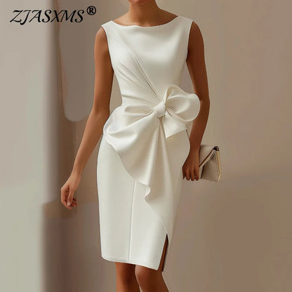 Vestidos Sexy Sleeveless Hollow Summer Dress Woman 2025 Spring Elegant O Neck Bowknot Slim Party Dress Casual Solid Mini Dresses