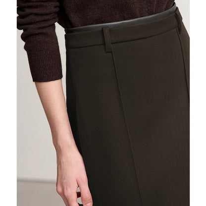 AMII Minimalist Skirts For Women 2025 Winter New Straight Solid Knit Midi Skirt Patchwork Leather Casual Woman Clothes 12524092