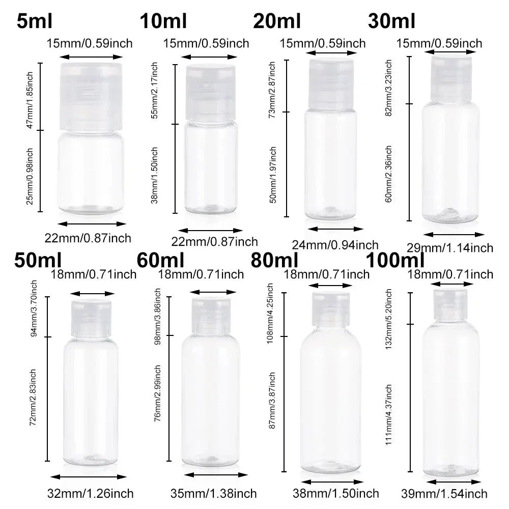 50pcs 20/30/50/60/80/100ml Plastic Squeeze Bottle with Flip Cap PET Lotion Shampoo Bottle Empty Cosmetic Sample Container Travel
