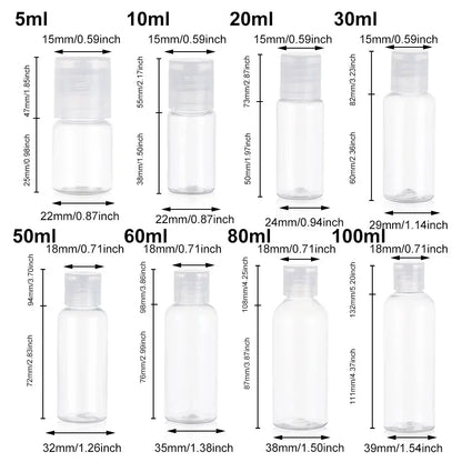 50pcs 20/30/50/60/80/100ml Plastic Squeeze Bottle with Flip Cap PET Lotion Shampoo Bottle Empty Cosmetic Sample Container Travel