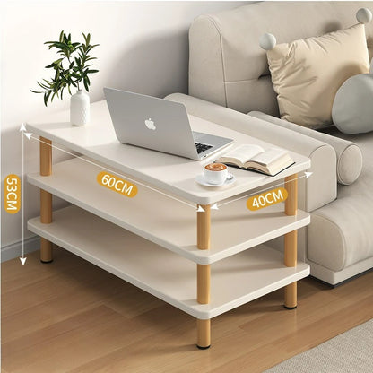 2-Tier Wooden Side Table, Modern End Table with Semi-enclosed Storage Space for Living Room Bedroom Gray