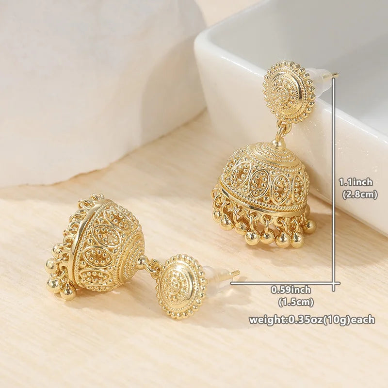 Vintage Brass Golden-plated Earrings Handmade Earrings Bohemian Style Earrings Bell Earrings Bead Earrings Pendant Earrings