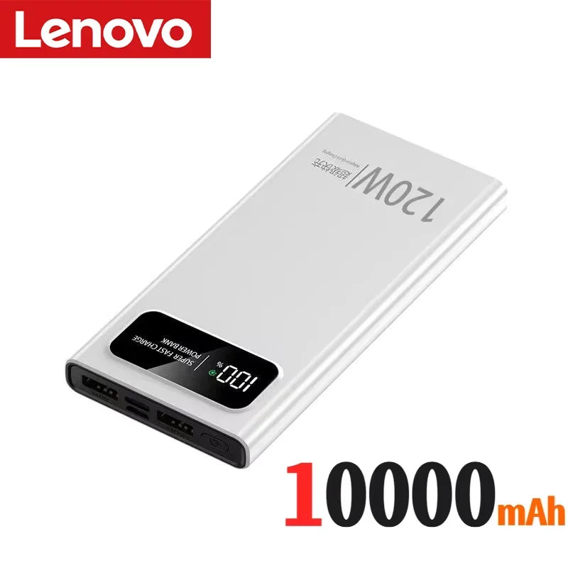 Lenovo 50000mAh Large Capacity Power Bank 120W Fast Charge LED Digital Display External Battery Universal charge Travel Outdoor