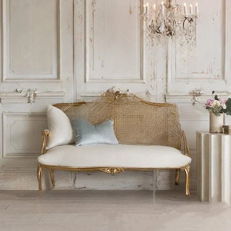 Furniture Sofa French Wood Carved Old Rattan Leisure Photography Single Sofa