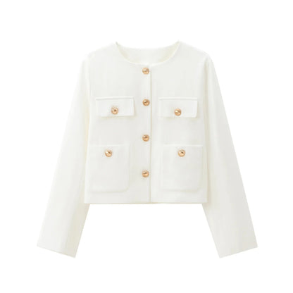 Fall Hot Sale Of The Season New Pure Color Short Coat round Neck Single Button Elegant Lady Niche 8630555 Polyester Fiber Full S