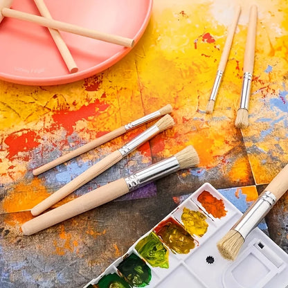 6pcs Stencil Brushes Set Bristle Hair Wooden Handle Paint Brushes Perfect for Students DIY Crafts Painting