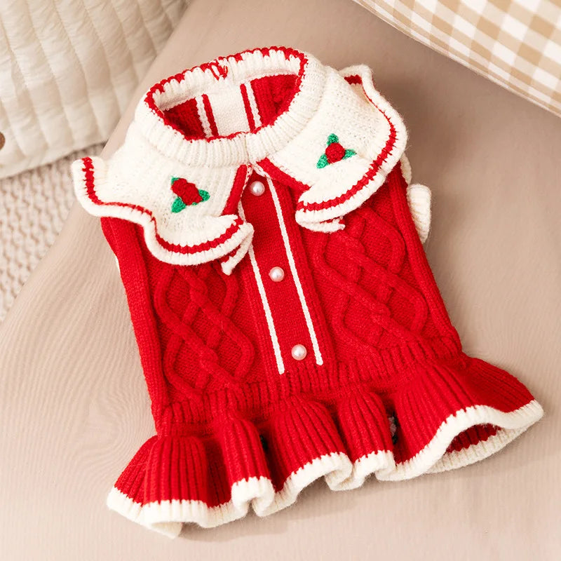 Luxury Dog Clothes for Girl Dog Pullover Knitwear Chihuahua Bichon Sweet Sweater Puppy Outfit Jacket Warm Winter Pet Clothing