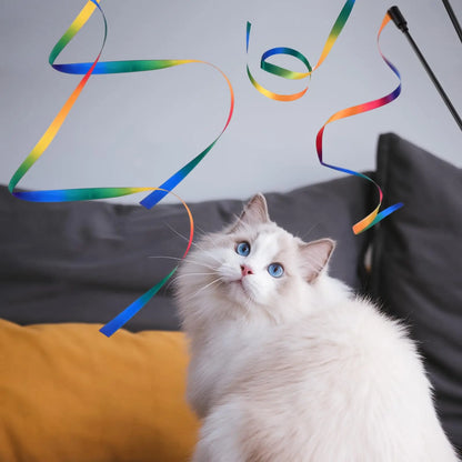 Interactive Coloured Ribbon Cat Toys Teasing Catd Stick Satin Ribbon Cat Stick Toys Kitten Playing Teaser Wand Toy Pet Supplies