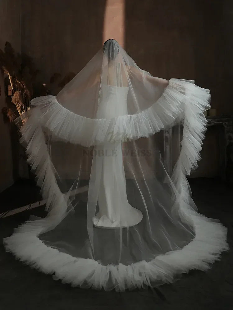 Two Layer Wedding Veil Ruffled Edge Tulle Bridal Veil With Comb Fluffy Bride Veils Cover Face Veil Customized