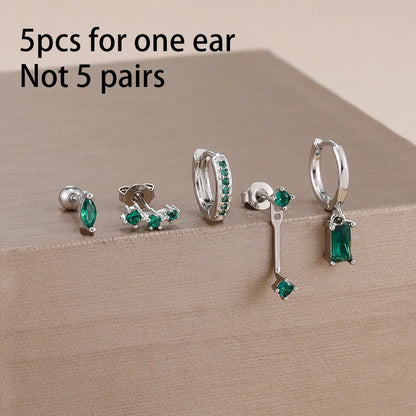 5PCS Stainless Steel Little Huggies Ear Stud Earrings Set For Women Tiny Crystal Zirconia Pendant Earrings Piercing Jewelry