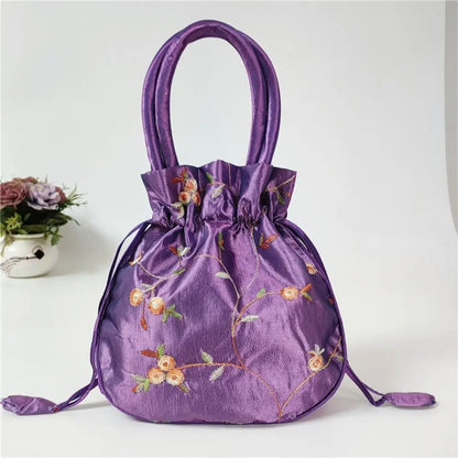 Elegant Ethnic Style Cosmetic Handbag Women Flower Handbags Embroidered Flower Small Bucket Bag National Style Purse Jewelry Bag