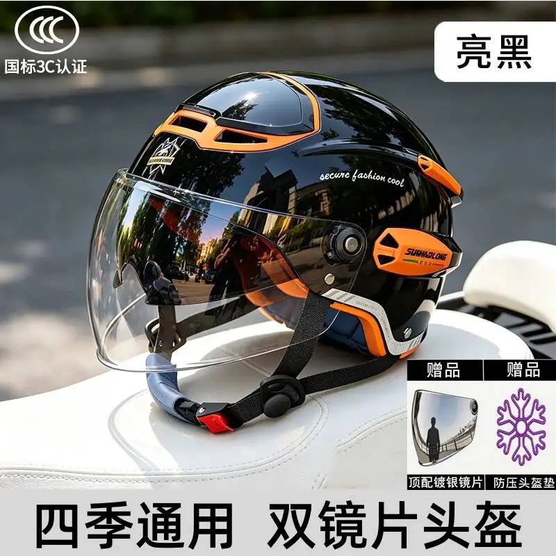 All-Season Electric Motorcycle For Men And Women, Sun Protection Riding Half Helmet, Scooter Three-Quarter Retro Safety Helmet