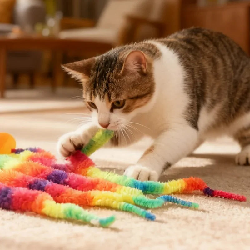 20-1Pcs Cat Interactive Toys Colorful Noctilucent Bouncing Balls Indoor Floor Cat Worm Caterpillar Elastic Toy Pet Supplies