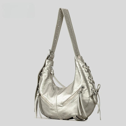 Strappy Punk Style Motorcycle Underarm Bag for Women Messenger Bag Large Capacity Soft PU Leather Female Shoulder Bag Handbag