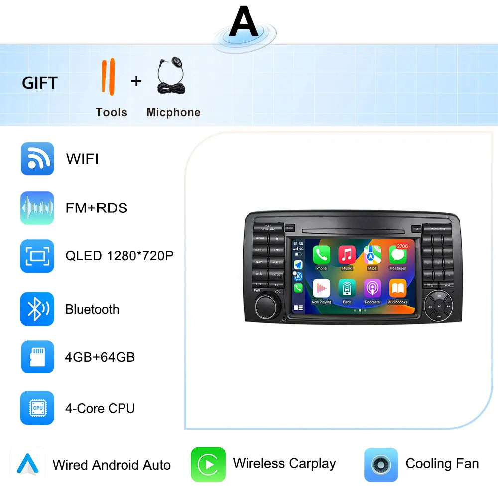 for Mercedes-Benz R-Class R300 R350 R400 2006-2014 GPS Navigation 7" 2.5D Touch Screen Android 16 Wireless CarPlay DSP Stereo