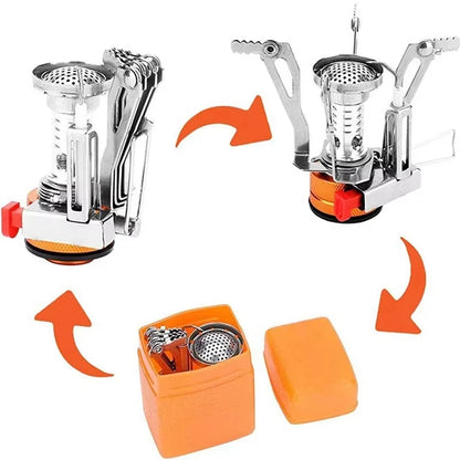 Portable Ultra Light Aluminum Alloy Camping Gas Stove, Mini Outdoor Butane Cooker for Picnic Backpacking Survival Cooking