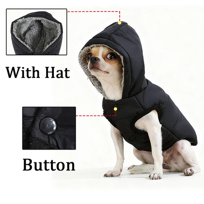 Warm Pet Clothing Hooded Waterproof Puppy Hiking Jacket Coat Solid Thicken Fleece Costume With D-ring For Small Medium Dogs Cats