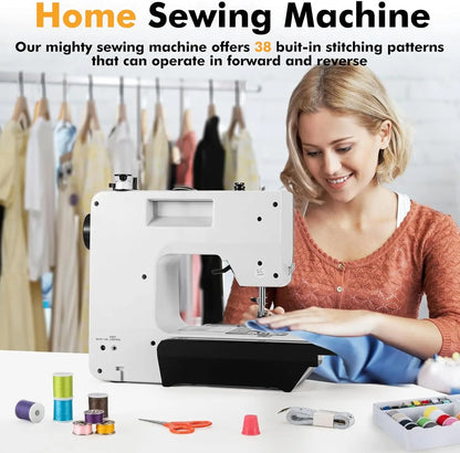 Multi-function Electric Sewing Machine with Extension Table, Foot Pedal, Complete Sewing Supplies Set for Home DIY Projects