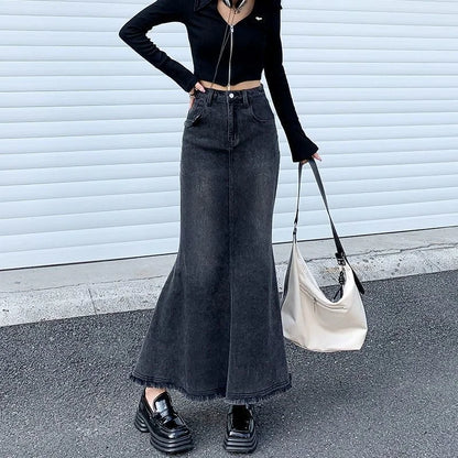 2023 Fashion Spring Denim Skirts for Women Vintage Do Old Midi Skirt Chic High Waisted Trumpet Mermaid A Line Skirts