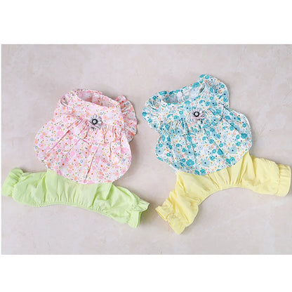 Pet Clothes Cute Dog Cat JumpSuit Spring Summer Floral Four-legged Clothing Flying Sleeve Vest Pajamas Soft Puppy Pants Shirt