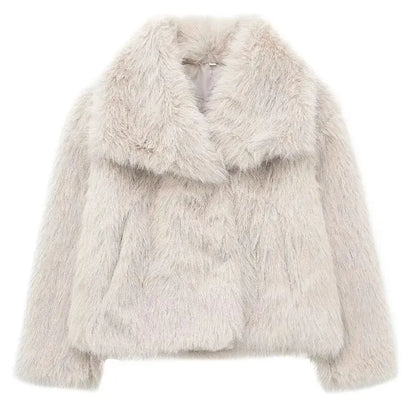 HH 2025 Winter Coats For Women Fashion New Faux Fur Long Sleeves Loose Coat Female Versatile High Street Women's Cardigan