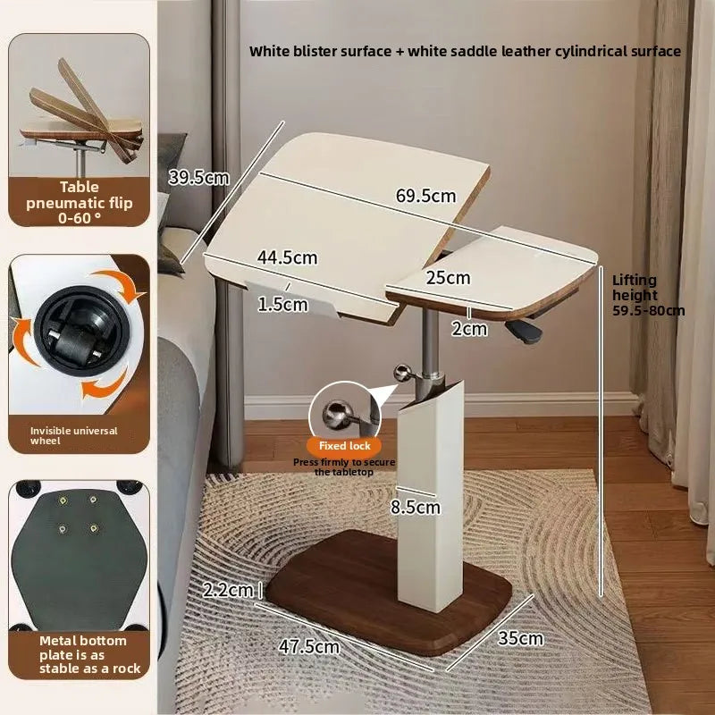 Lifting Table Living Room Sofa Small Table Removable Bedside Computer Table Saddle Leather Desktop Flip Small Side Table Coffee