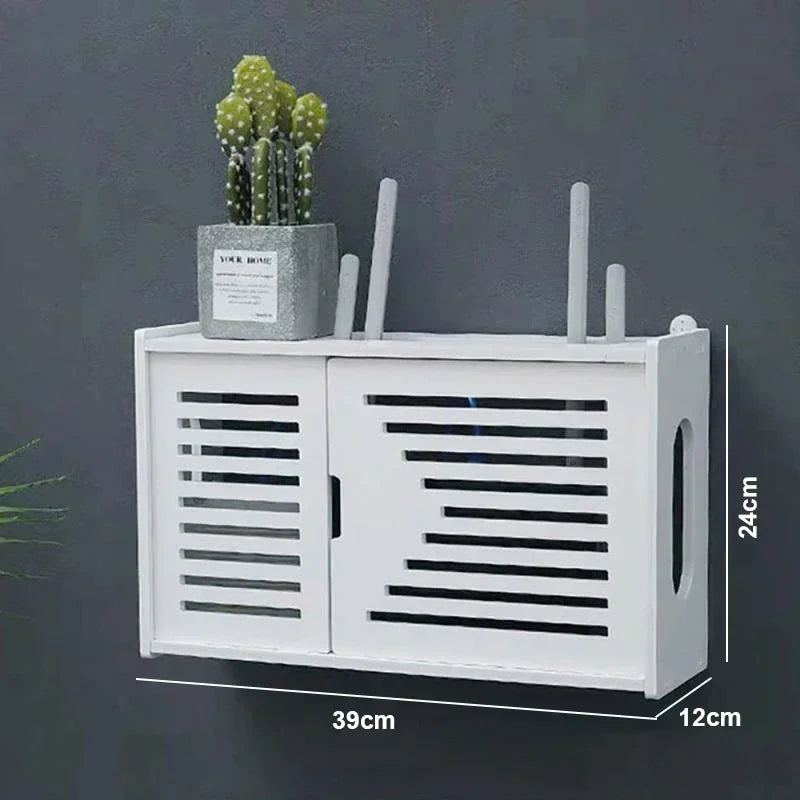 Large Wireless Wifi Router Shelf Storage Boxes Cable Power Plus Wire Bracket Wood-Plastic Wall Hanging Plug Board DIY Home Decor